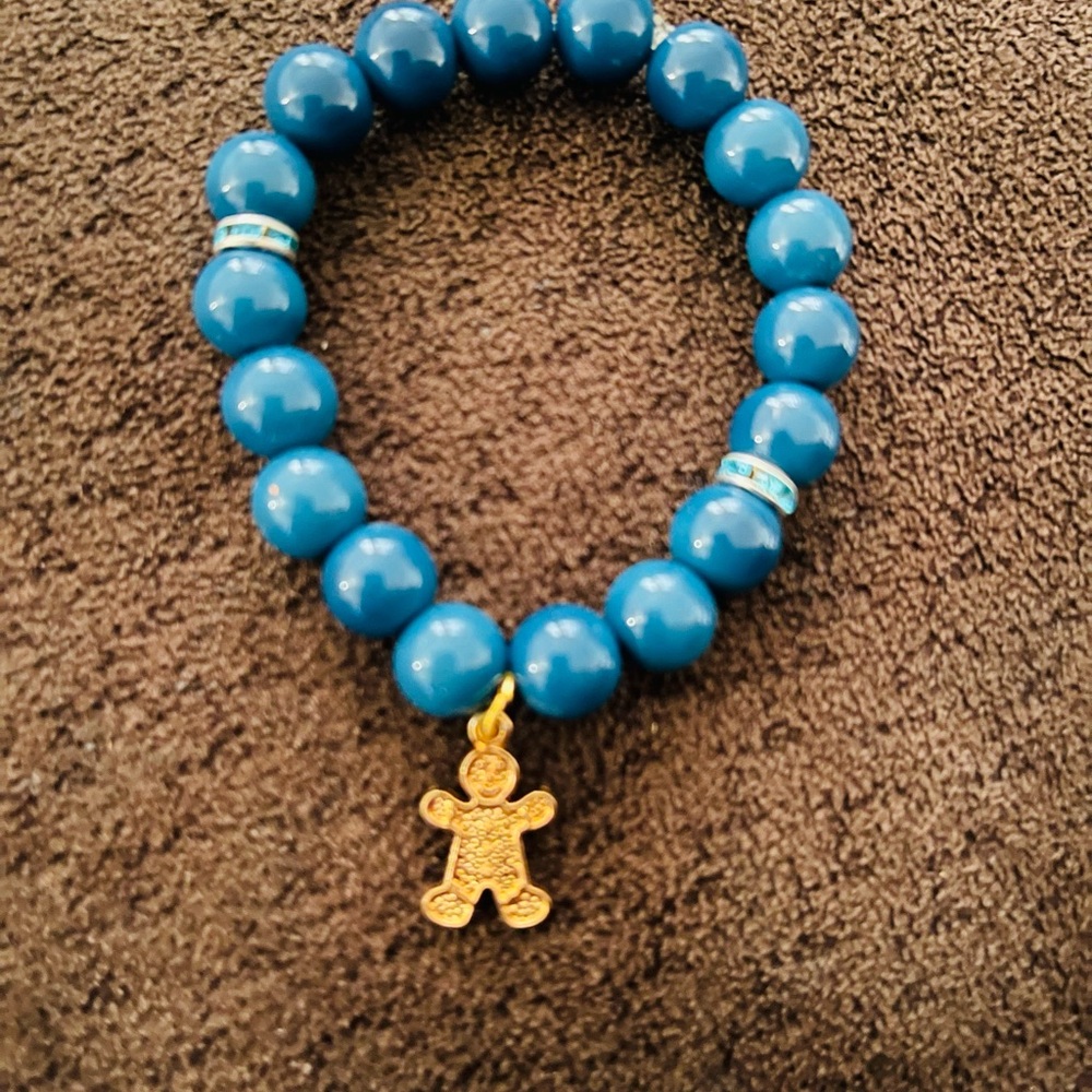 Blue Beaded Kids Bracelet with Gold Charm